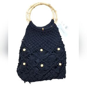 NWT Top Shop Black Macrame Handbag Purse